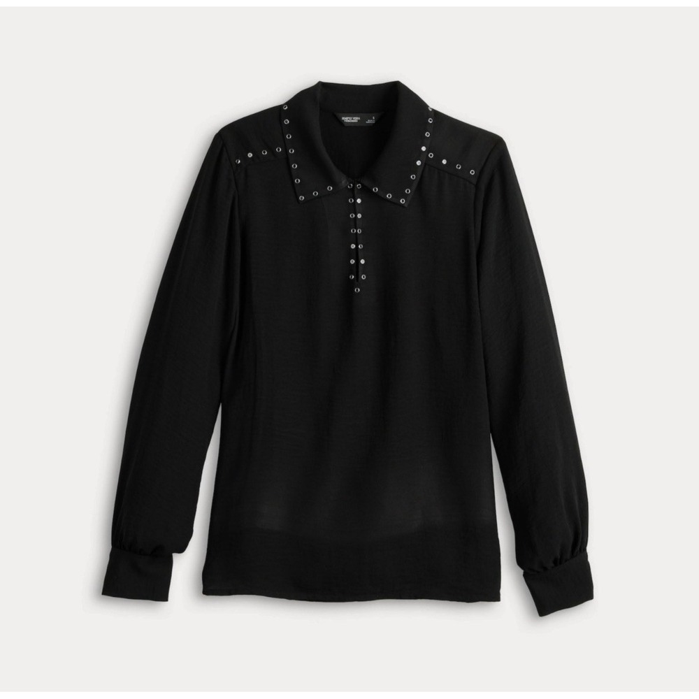 Simply Vera Wang Sz Lg Tunic Top Blouse VNeck Boho Sheer Whimsigoth Studded Coll